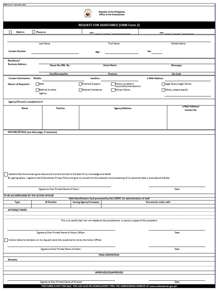 Request for Assistance OMB Form 2 | PDF