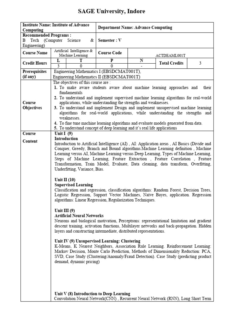 3T Machine Learning IAC VI Sem BTECH CSE Theory | PDF | Machine ...