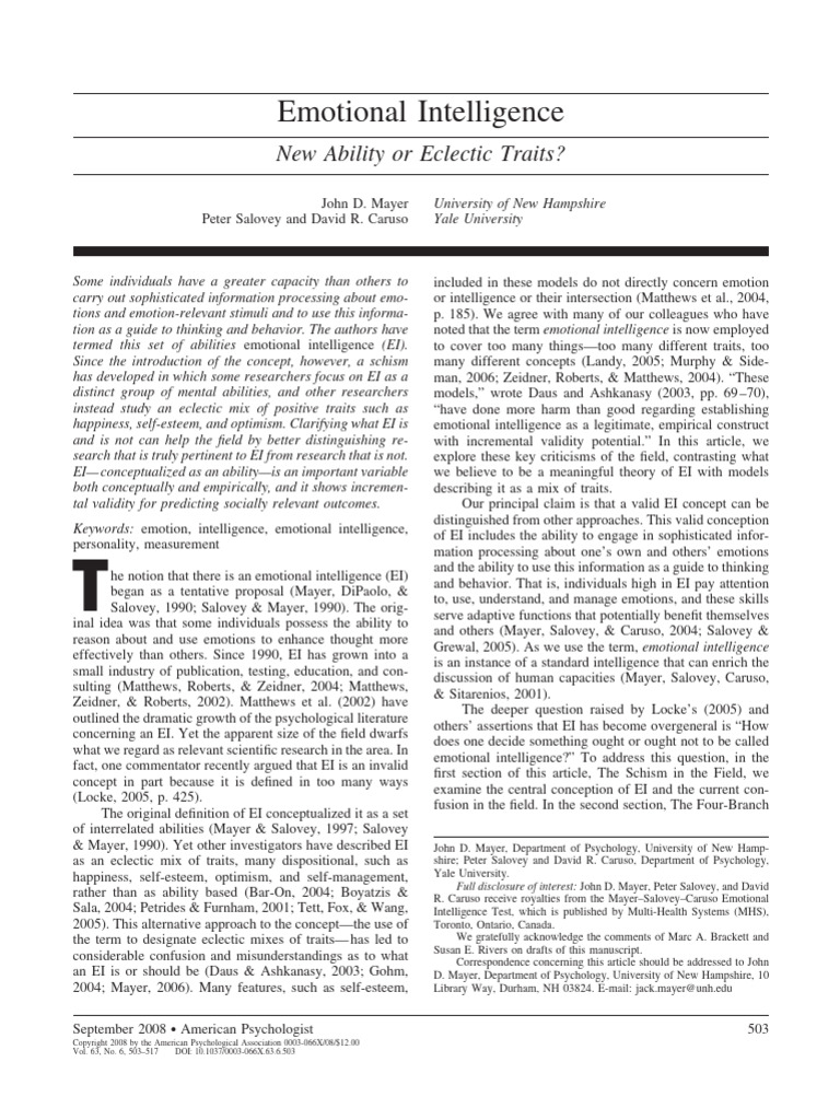 Emotional Intelligence New Ability or Ec | PDF | Emotional Intelligence ...