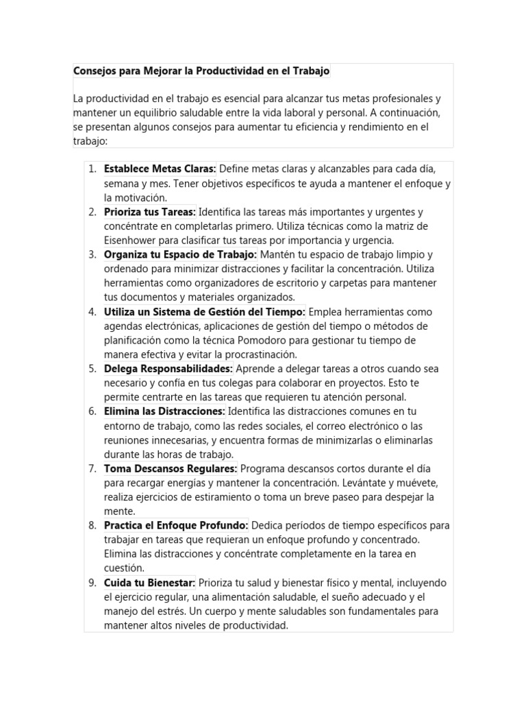 Consejos para Mejorar La Productividad en El Trabajo | PDF | Gestión ...