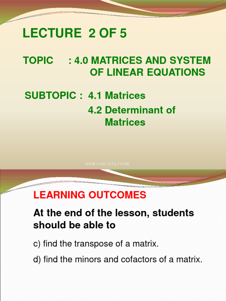 Matrices & Linear Equations Lecture | PDF | Matrix (Mathematics ...