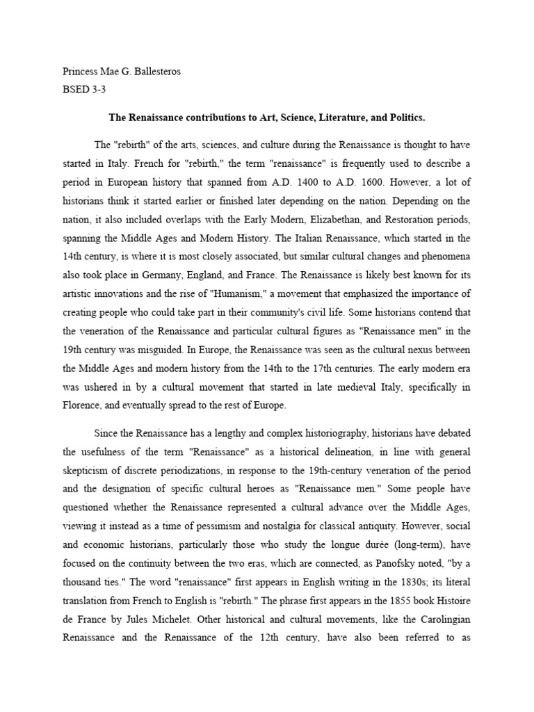 Renaissance Impact on Art & Science | PDF | Renaissance | Liberal Arts ...