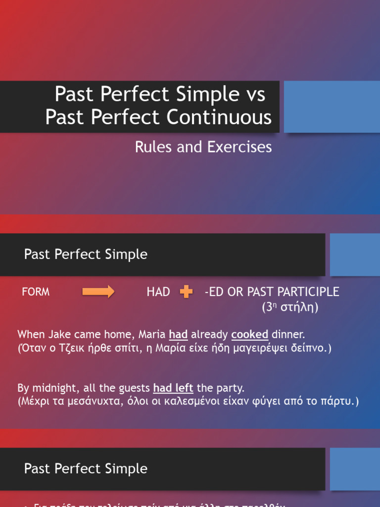 Past Perfect Simple Vs | PDF