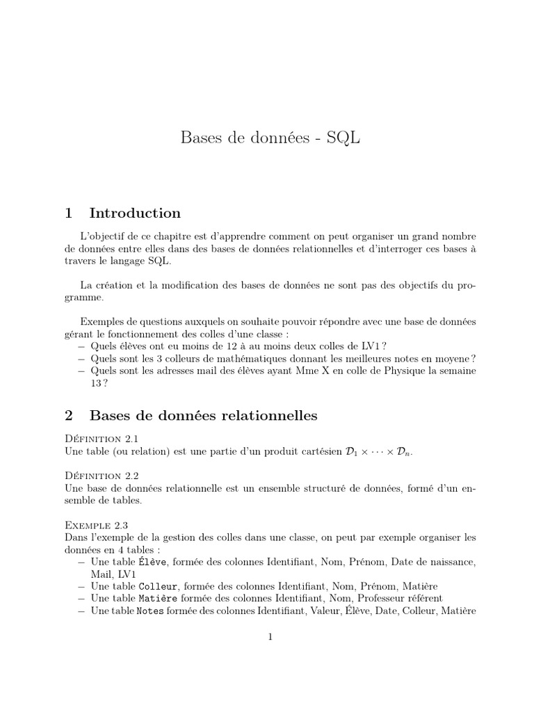 Produit cartésien en bases de données SQL | PDF | Base de données ...