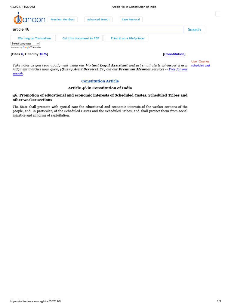 Article 46: Rights of Scheduled Castes | PDF