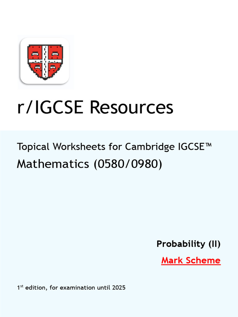 Probability II - Mark Scheme | PDF | Mathematical Objects | Mathematics