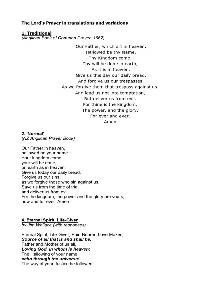 Lords Prayer Variations Pdf Lord S Prayer Theology
