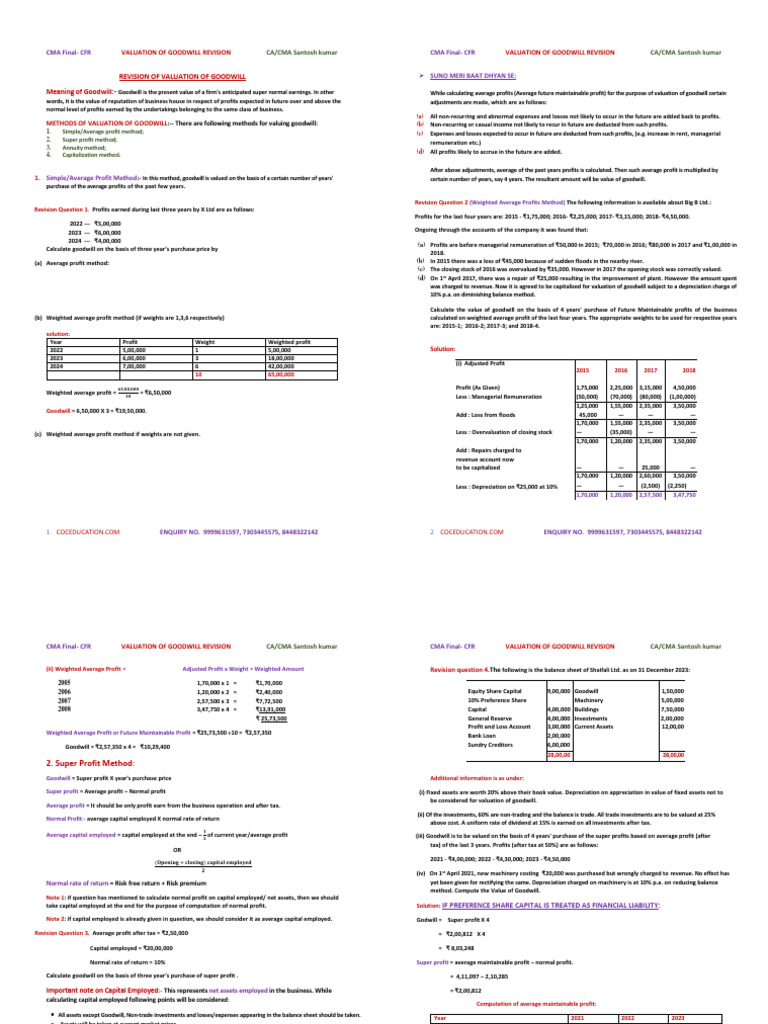 Valuation of Goodwill Methods Explained | PDF | Valuation (Finance ...
