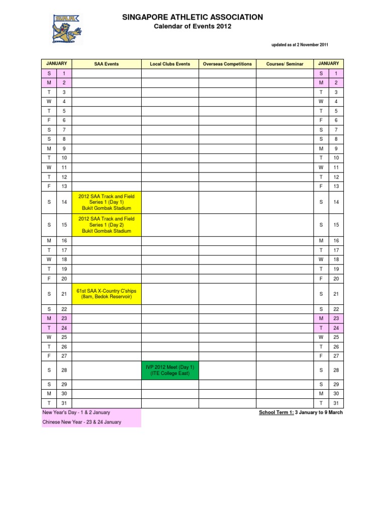 SAA Calendar For 2012 As of 2 Nov 2011 v2 | PDF | Sports & Recreation ...