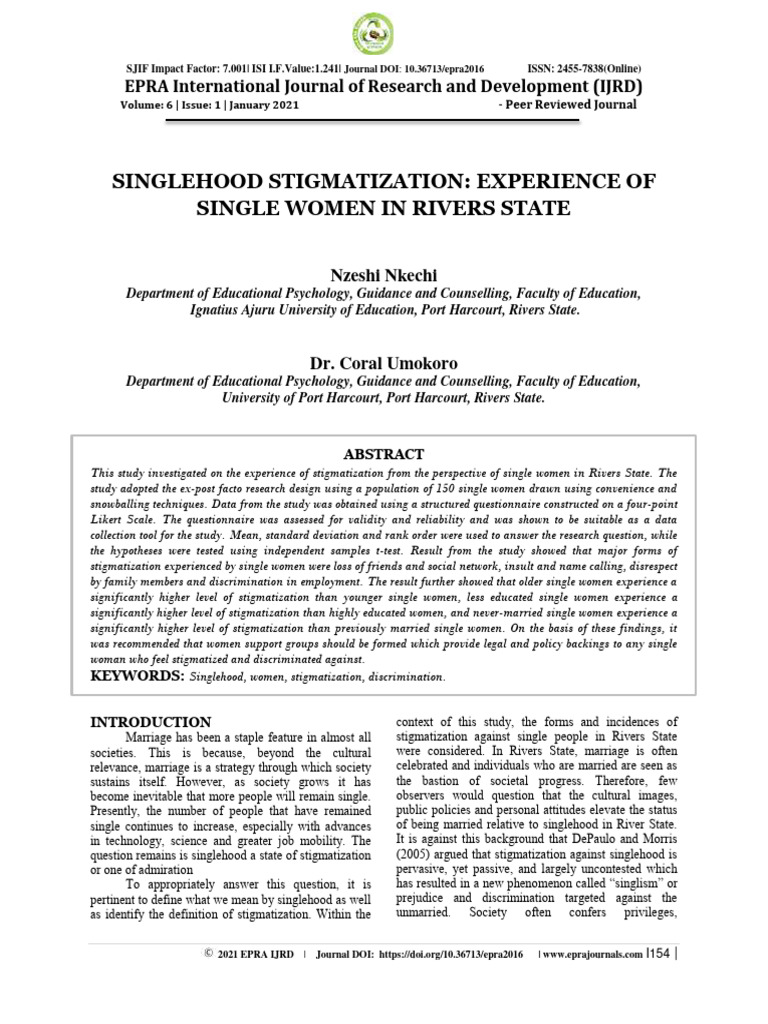 Stigmatization of Single Women in Rivers | PDF | Social Stigma | Social ...