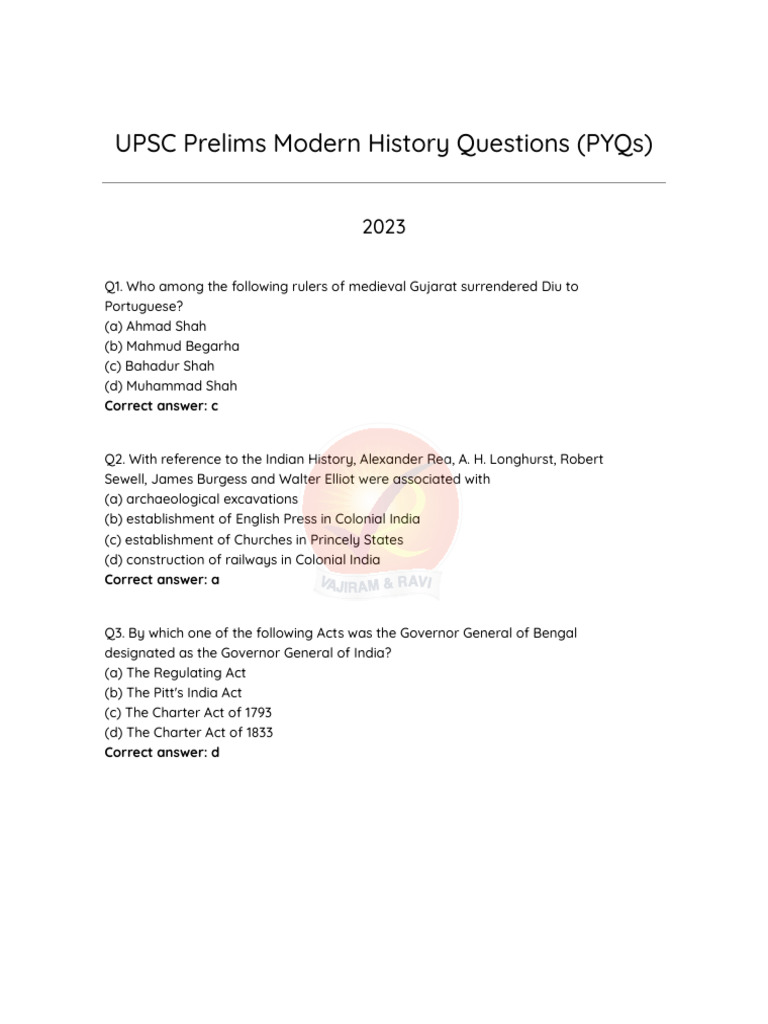 UPSC Modern History PYQs Overview | PDF | British Raj | Partition Of India