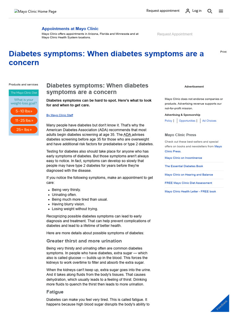Diabetes Symptoms_ When Diabetes Symptoms Are a Concern Mayo Clinic
