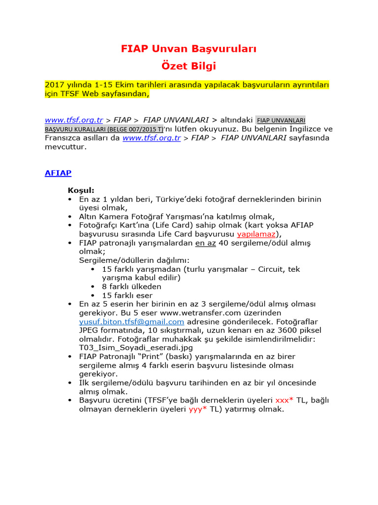 FIAP - Unvan - Basvurulari - Ozet Bilgi - V05Jan2017 | PDF