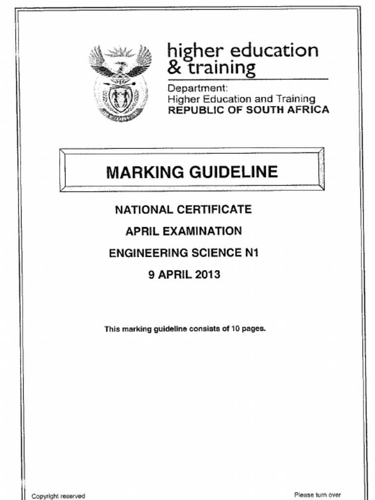 N1 Engineering Science 9 April 2013 Memorandum | PDF