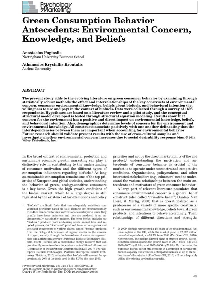 Green Consumer Behavior and Biofuels | PDF | Behavior