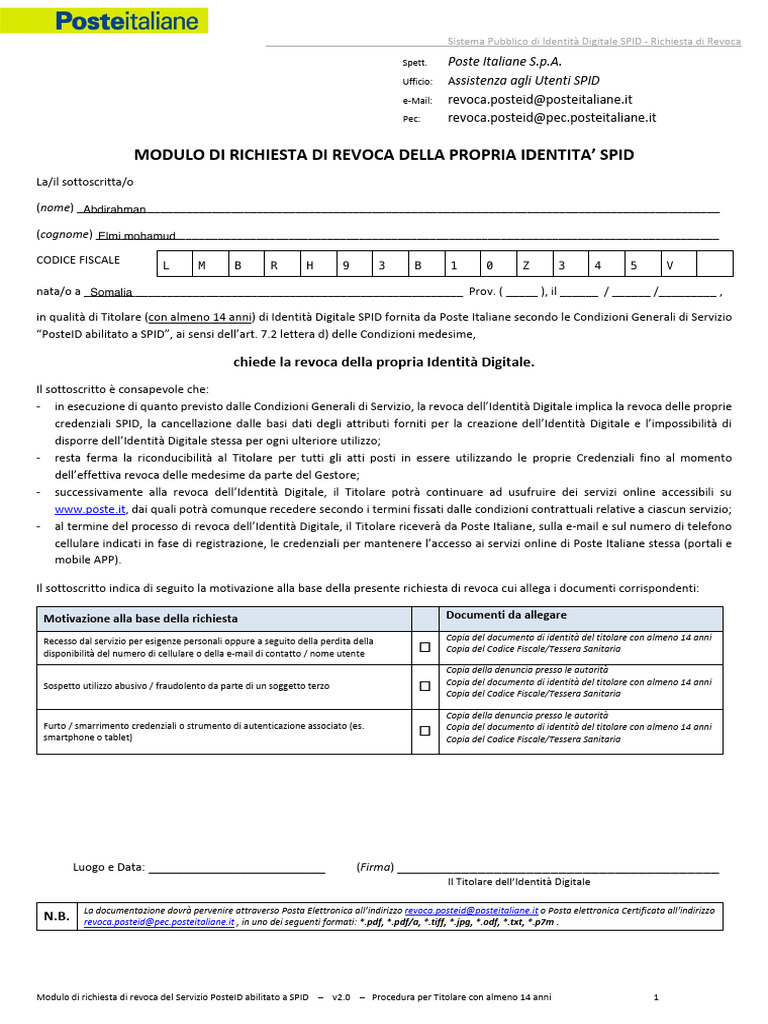 Modulo Richiesta Revoca | PDF