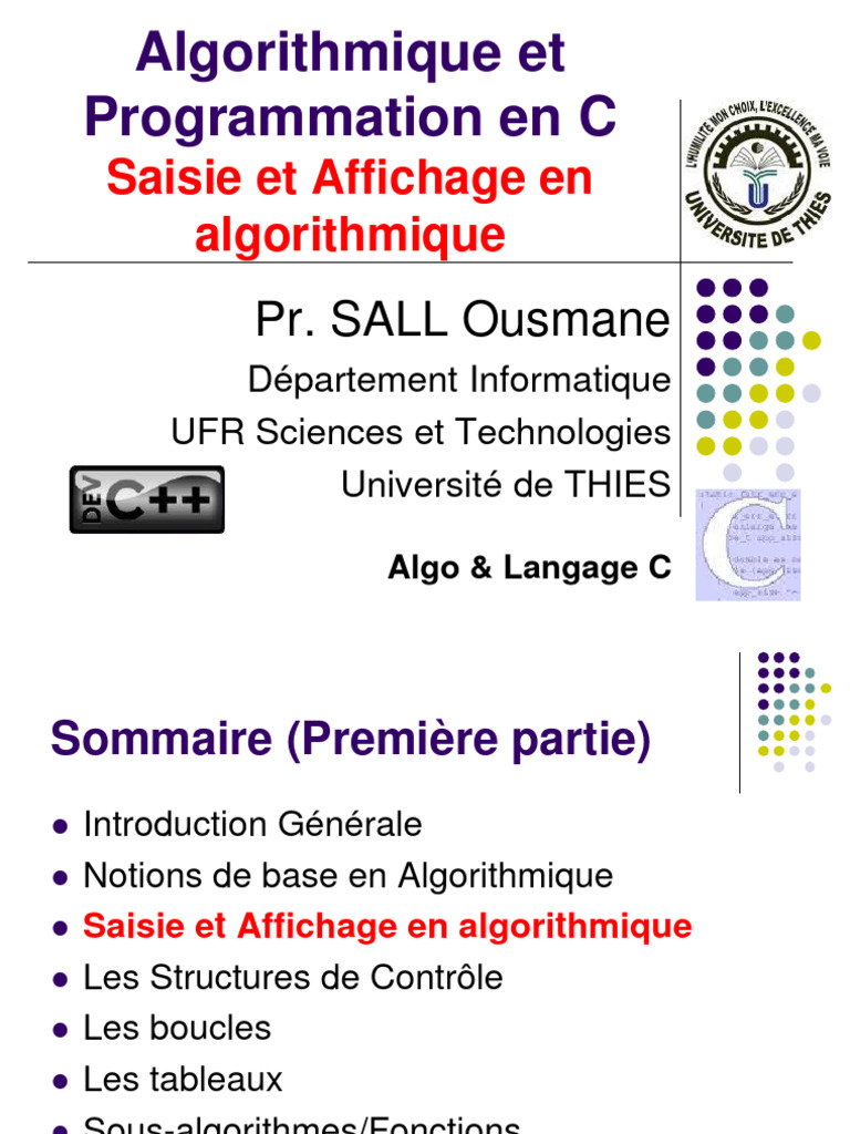 Saisie et Affichage en Algorithmique | PDF | Programmation informatique ...