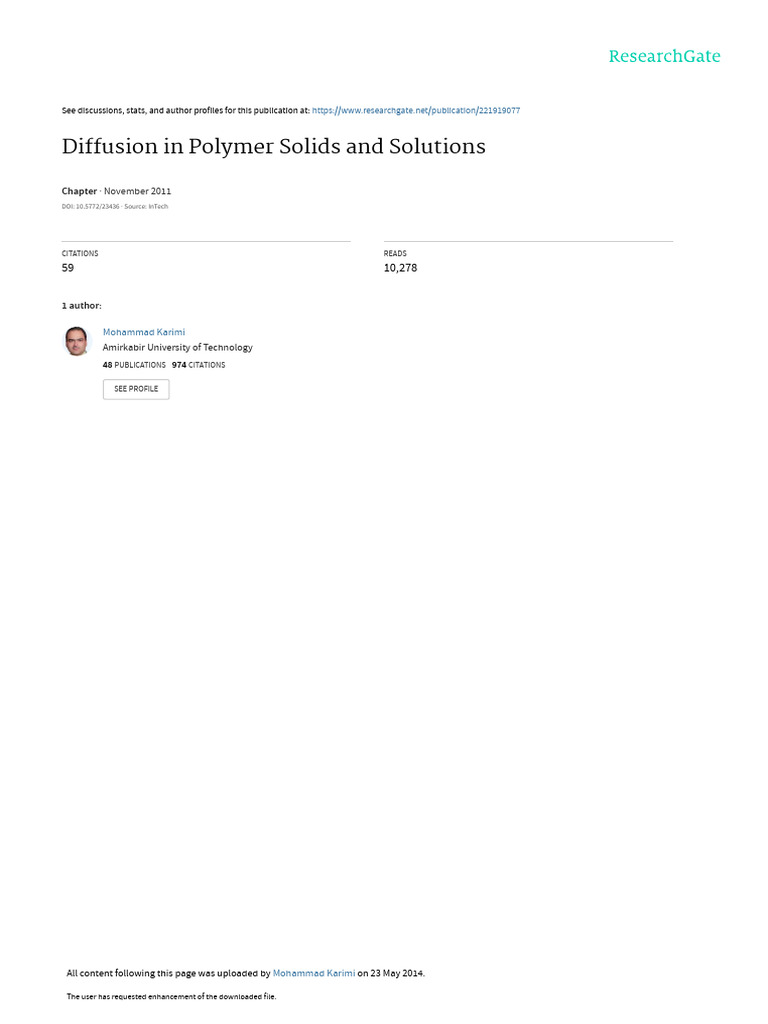 Diffusion Mechanisms in Polymers | PDF | Diffusion | Refractive Index