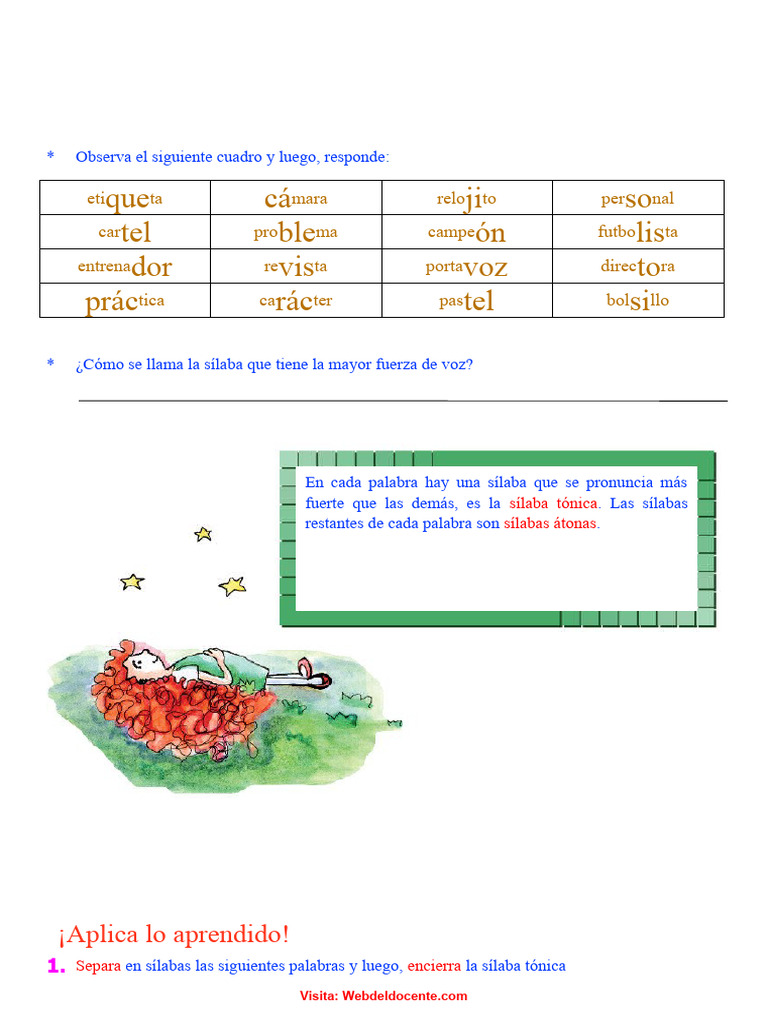 Sílaba Átona y Tónica para Tercer Grado de Primaria | PDF