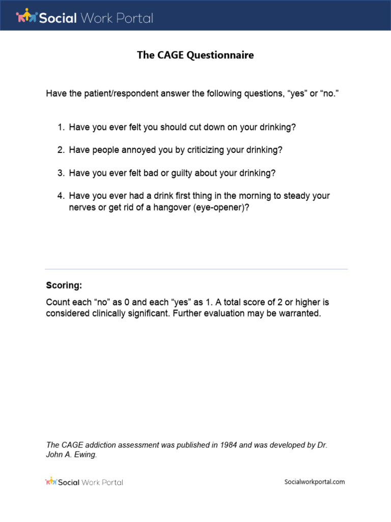 CAGE Alcohol Use Assessment SWP PDF