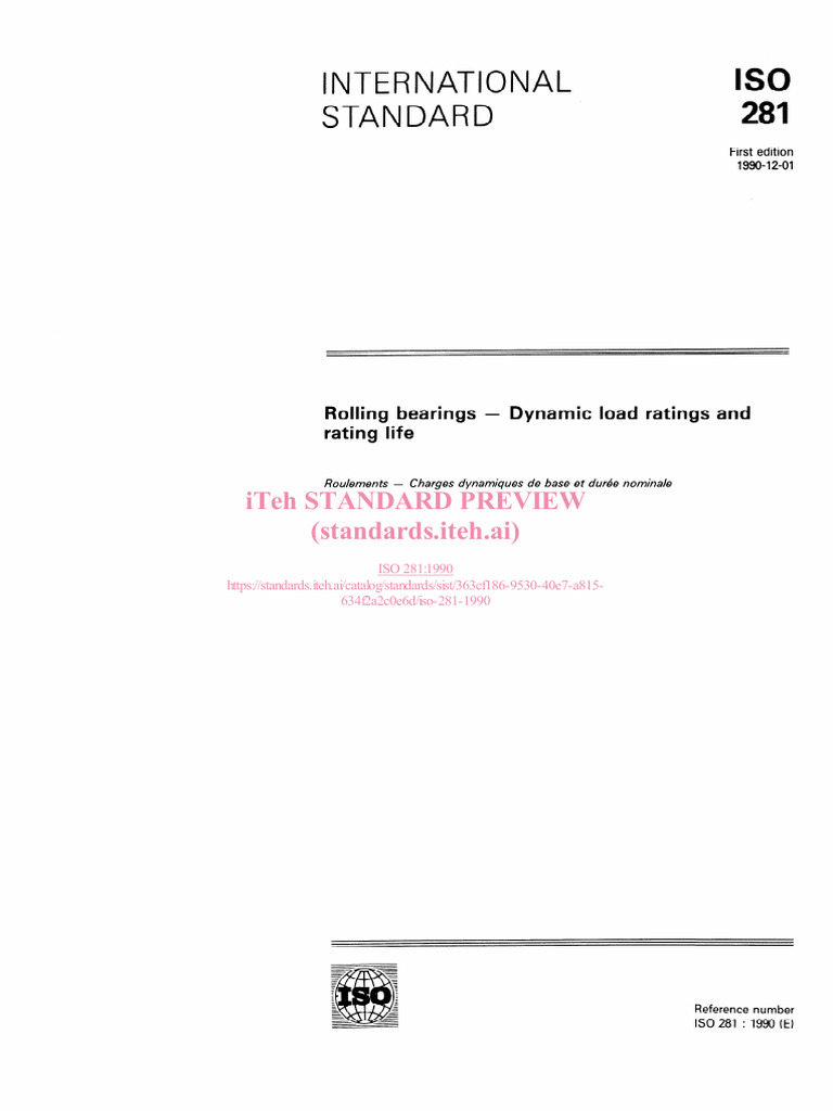 Iso 281 1990 | PDF | Bearing (Mechanical) | International Organization ...