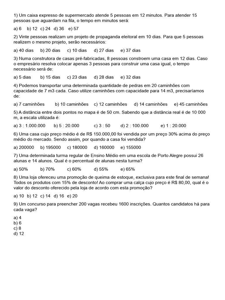 Exercícios de Razão e Proporção 7º Ano | PDF | Métodos e Materiais de ...