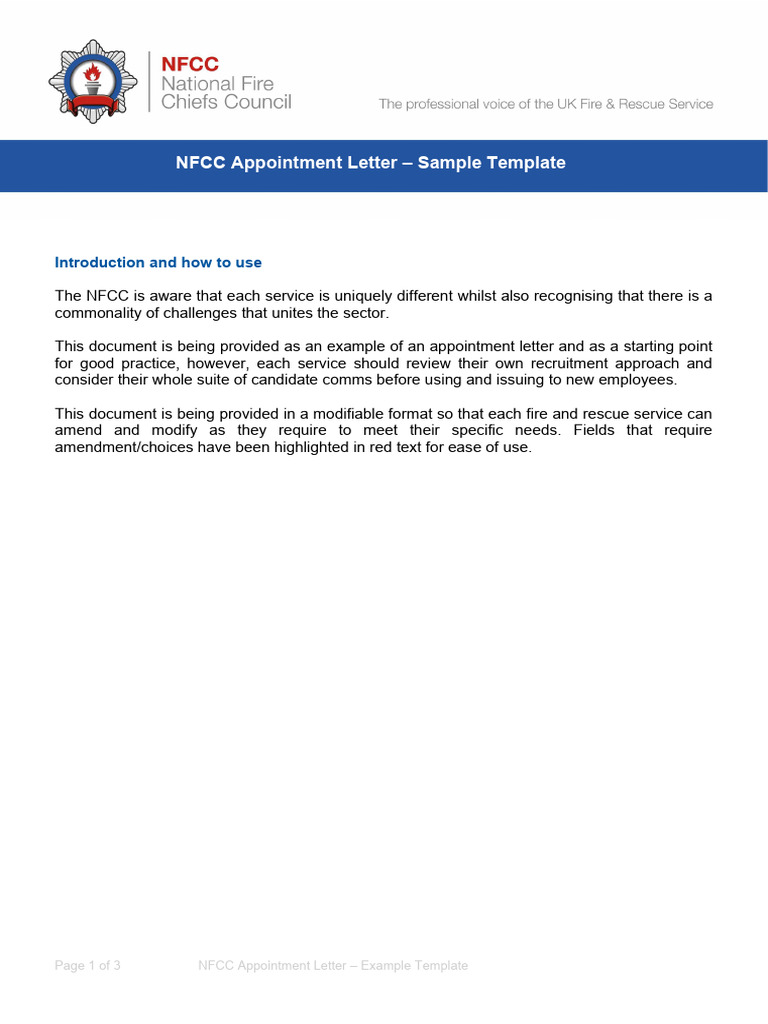 NFCC Firefighter Appointment Letter | PDF | Business