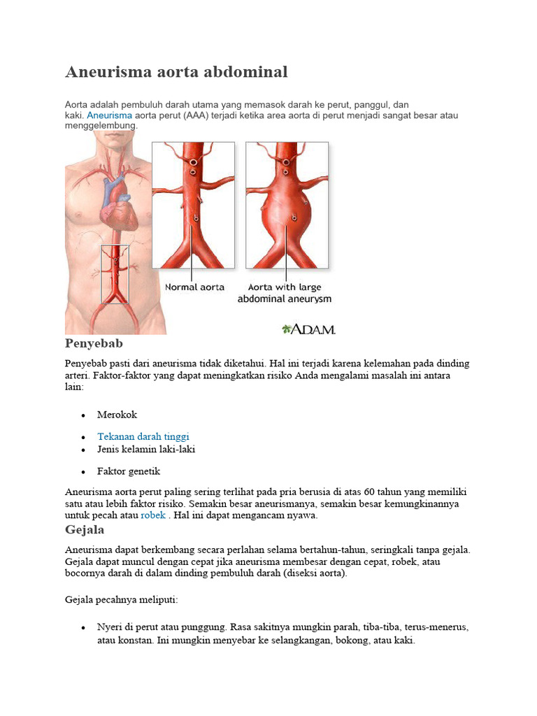 Aneurisma Aorta Abdominal: Gejala dan Penanganan | PDF