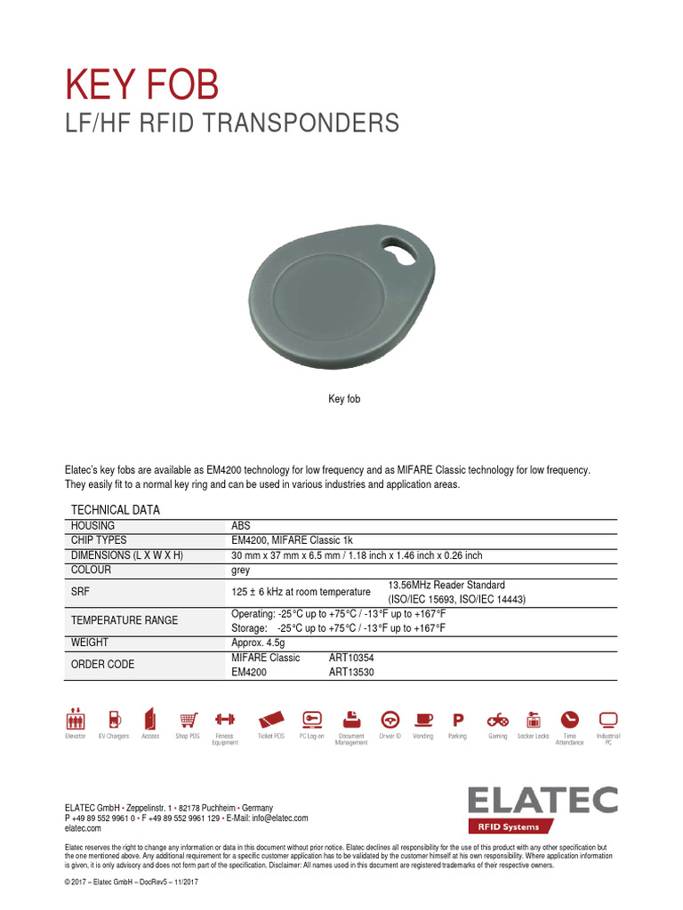 Rfid Key Datasheet | PDF