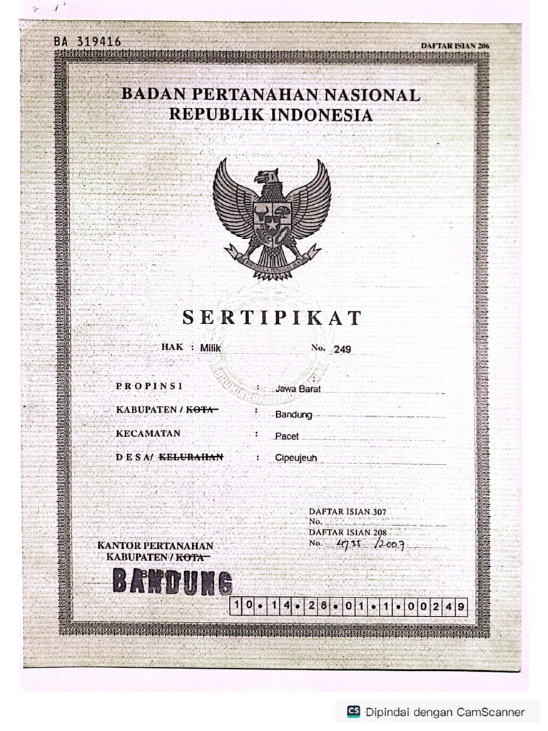 Sertifikat induk tanah yang sah dan legal