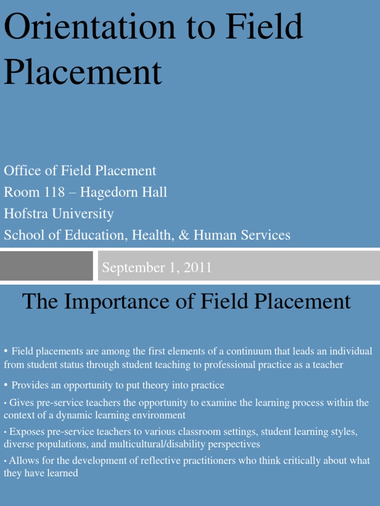 Orientation to Field Placement Teachers Curriculum