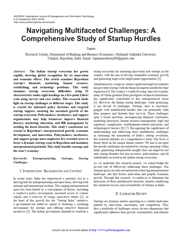 Startup Challenges in Rajasthan: A Study | PDF | Startup Company ...