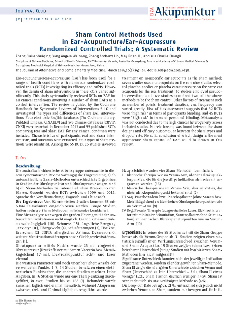 Sham Control Methods Used in E | PDF
