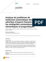 Analyse de Problèmes de Traduction Automatique Des Adverbes D'aspect Français-Arabes - Les Ambiguïtés Syntaxiques, Sémantiques Et Pragmatiques