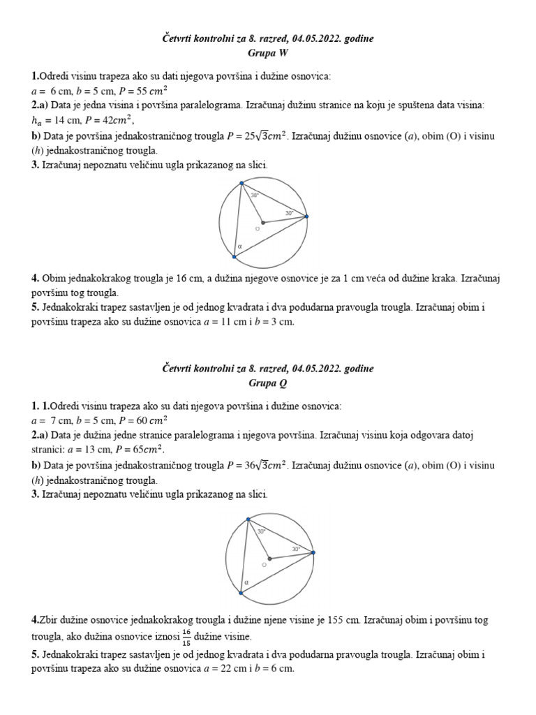 Cetvrti kontrolni za 8 razred 2022 PDF