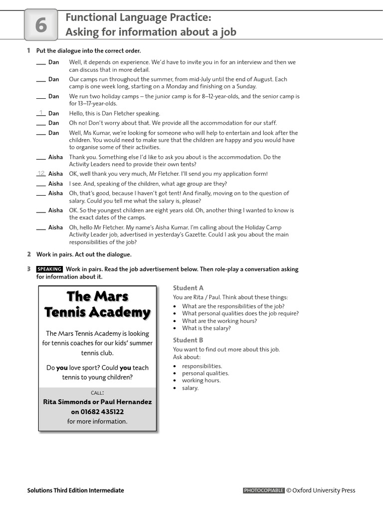 Inquiring About Job Responsibilities | PDF | Career & Growth | Language ...