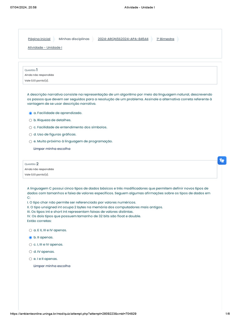 Atividade - Algoritmo em C++ | PDF | Linguagem de programação | Algoritmos