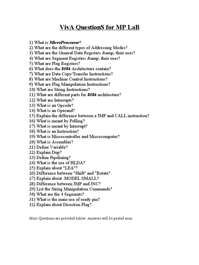 VivA QuestionS MP PDF Subroutine Instruction Set