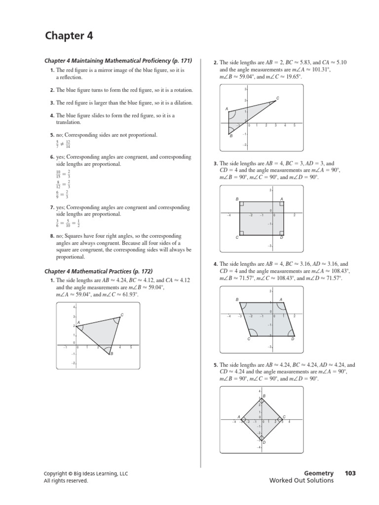 Geometry Chapter 4 Worked Out Solutions | PDF | Triangle | Angle