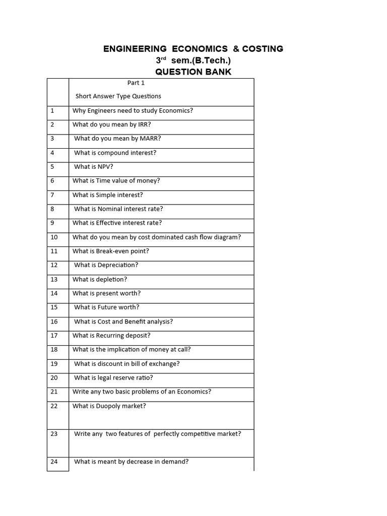 Engineering Economics Question Bank | PDF | Interest | Interest Rates