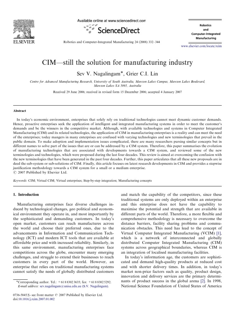 Computer Integrated Manufacturing (CIM) An Overview of its Evolution