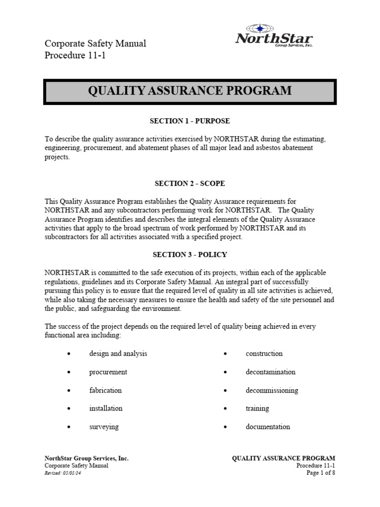 Northstar Quality Assurance Program Guide | PDF | Calibration | Quality ...
