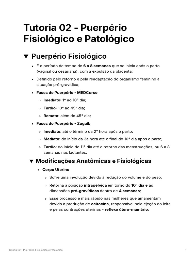 Puerpério: Fisiológico e Patológico | PDF | Parto | Infecção