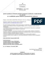 Pentru Aprobarea Normelor Privind Examinarea Medicală A Conducătorilor de Vehicule Şi A Candidaţilor Pentru Obţinerea Permisului de Conducere