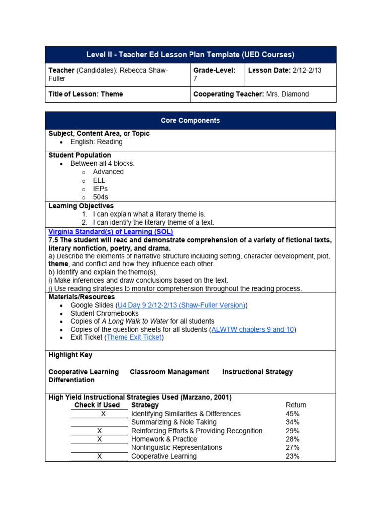 Ued 496 Shaw-Fuller Rebecca Lesson Plan 3 | PDF | Reading Comprehension ...