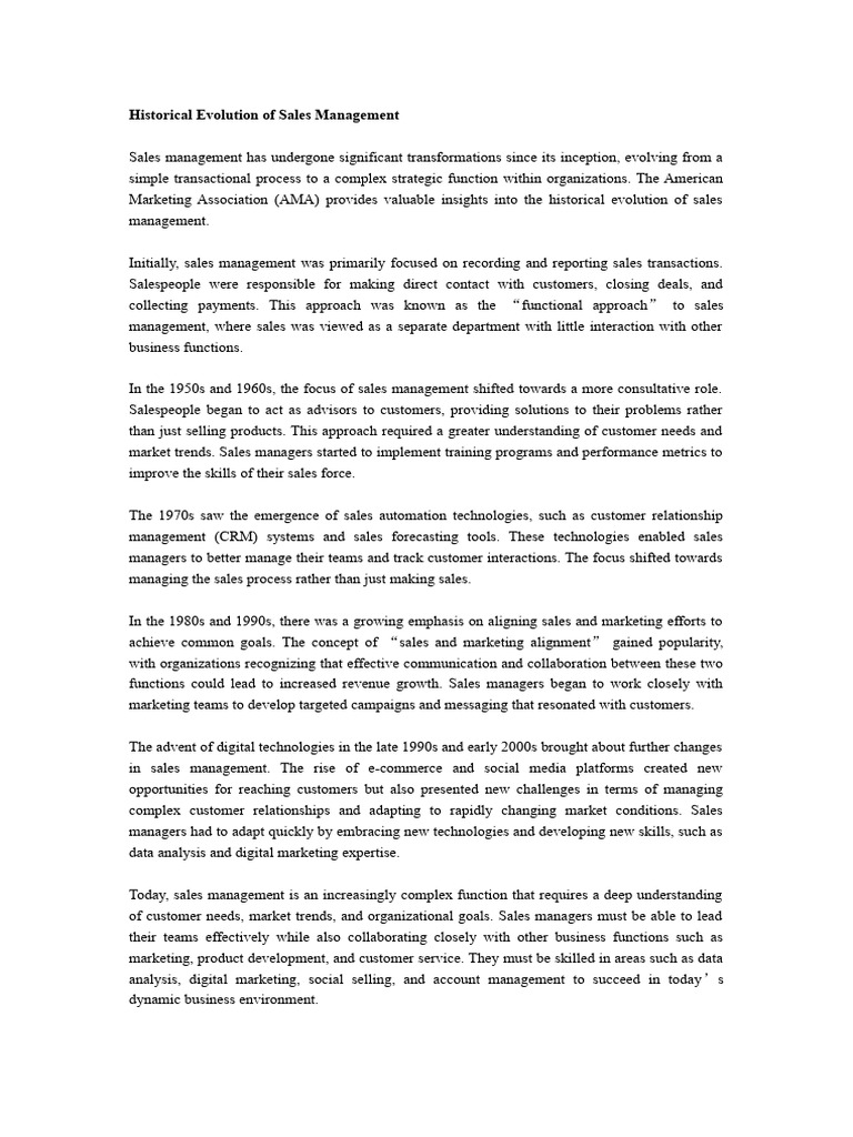 Evolution of Sales Management | PDF | Sales | Customer Relationship ...