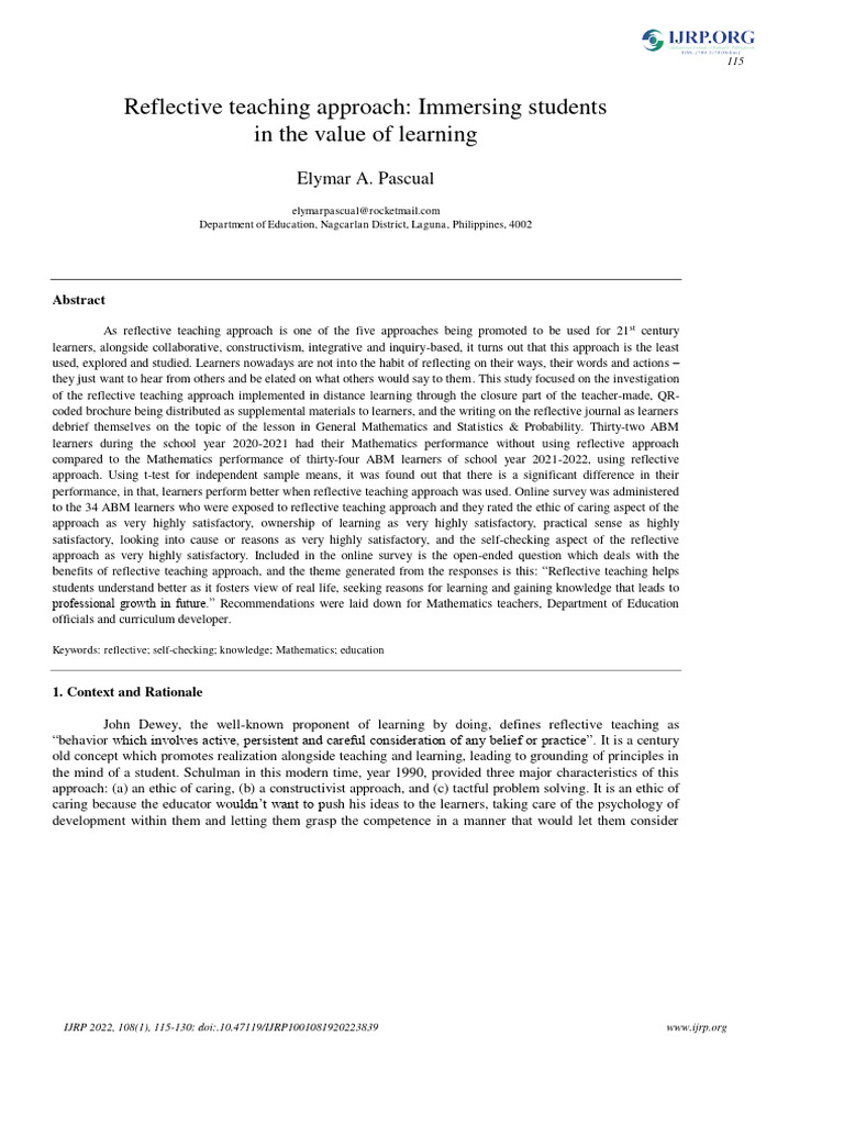Reflective Teaching in Mathematics Education | PDF | Learning ...