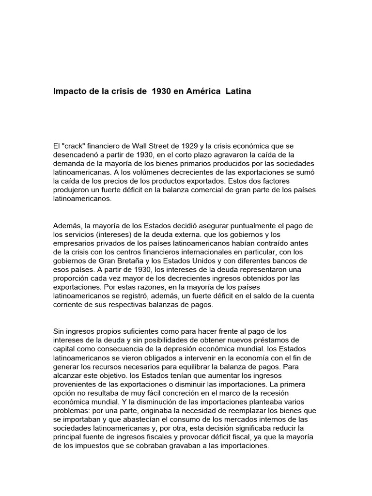 Impacto de La Crisis de 1930 en America Latina | PDF