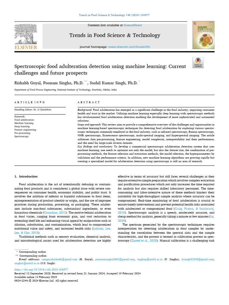 Spectroscopic Food Adulteration Detection | PDF | Infrared Spectroscopy ...