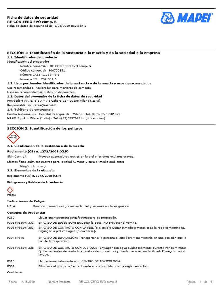 Ficha de Seguridad RE-CON ZERO EVO B | PDF | Combustión ...
